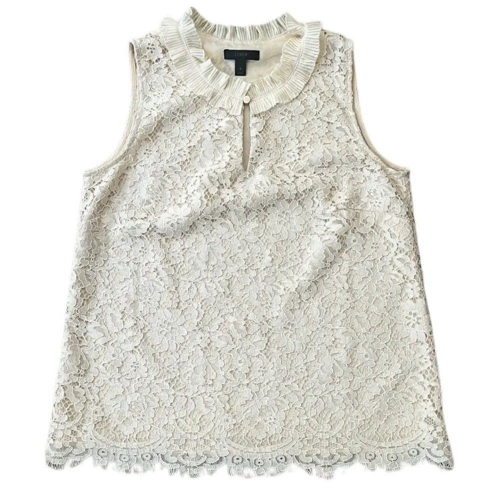 J. Crew Cream Lace Sleeveless Mock Neck Tank